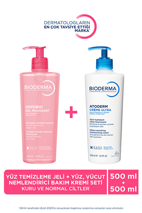 Bioderma Normal Ciltler Micellar Yüz Temizleme Jeli & Kuru Ciltler Nemlendirici Yüz, Vücut Kremi 2'li Set