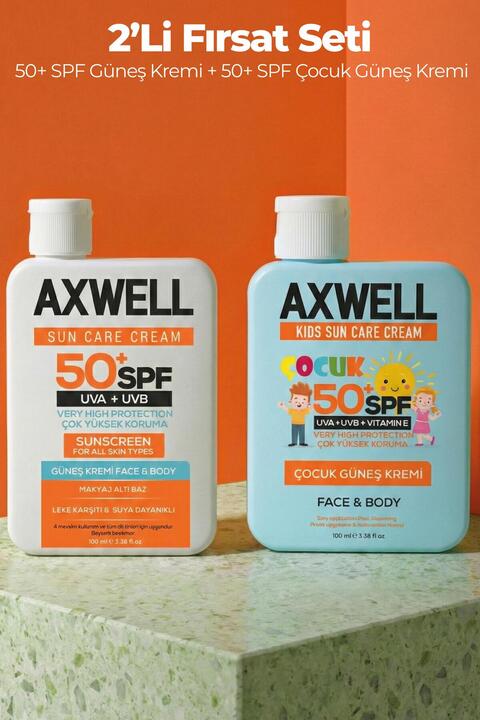 AXWELL 50+ Spf Yetişkin Ve Çocuk Güneş Kremi Seti