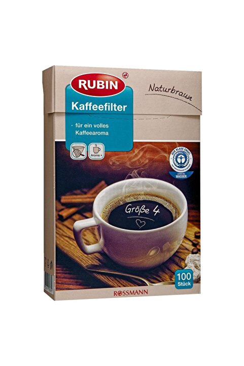 Rubin Büyük Boy Kahve Filtresi No 4 Doğal Kahverengi Renkli 100 Adet Filtre