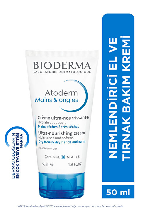 Bioderma Atoderm Hand Cream Kuru Ciltler Nemlendirici, Besleyici El,Tırnak Kremi Shea Yağı, Gliserin 50 ml