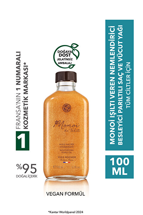 Yves Rocher Monoi Işıltı Veren Nemlendirici Besleyici Parıltılı Saç ve Vücut Yağı-Monoi de Tahiti-Vegan-100ml