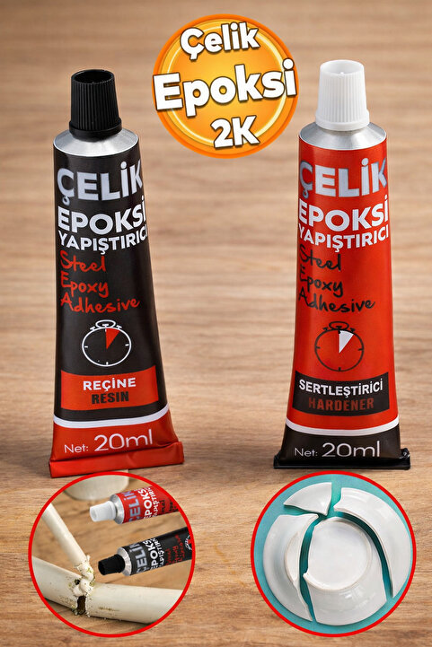 Badem10 Güçlü Epoksi Yapıştırıcısı Metal Plastik Seramik Cam Çelik Yapıştırıcı 20 + 20 Gr Hızlı Kuruyan