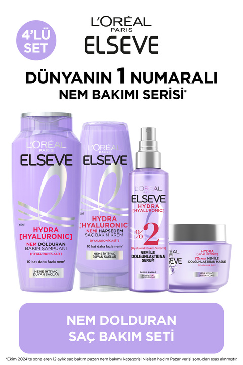 Elseve Hydra [Hyaluronic] Nem ile Dolgunlaştıran Saç Bakım Seti - Şampuan & Saç Bakım Kremi & Serum & Maske