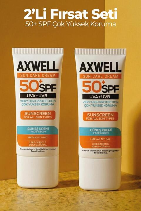 AXWELL Spf 50+ 2 Li Fırsat Seti Leke Karşıtı Nemlendirici Yüksek Koruma Güneş Kremi 50 ml
