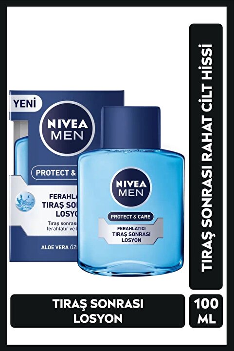 NIVEA MEN Erkek Tıraş Sonrası Losyon Protect&Care 100ml, Ferahlatıcı, Aloe Vera, Yatıştırıcı, Nemlendirici