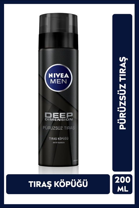 NIVEA MEN Erkek Tıraş Köpüğü Deep Dimension 200ml, Kusursuz Tıraş,Aktif Karbon,Kaygan Tıraş,Tahriş Karşıtı