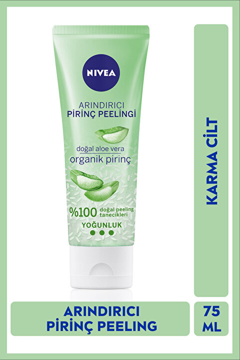 NIVEA Arındırıcı Yüz Pirinç Peeling 75ml, Siyah Nokta Gözenek Görünümü, Aloe Vera, Karma Cilt