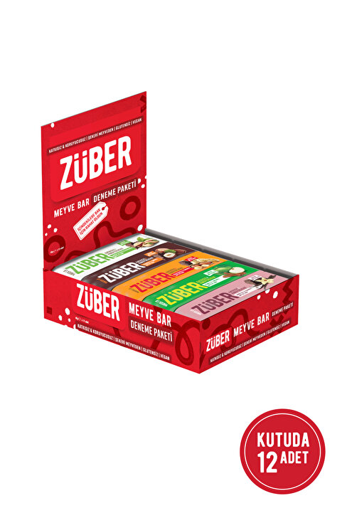 Züber Meyve Bar Deneme Paketi 40g x 12(Antep Fıstıklı, Fındıklı, Yer Fıstıklı, Elmalı Tarçınlı, Vanilyalı)