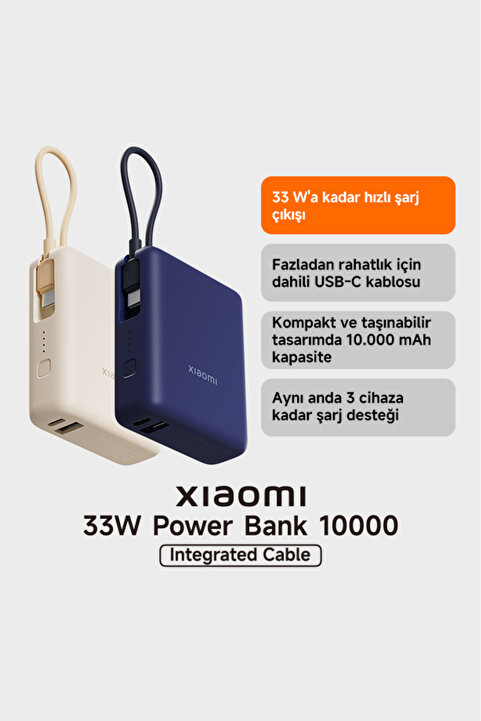 Xiaomi Xiaomi 33W Powerbank 10000Mah Yüksek Hızlı Dahili Kablo Kompakt Tasarım
