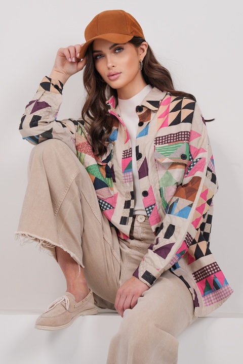Trend Alaçatı Stili Kadın Bej Çift Cepli Oversize Kapitone Gömlek Ceket ALC-X14969