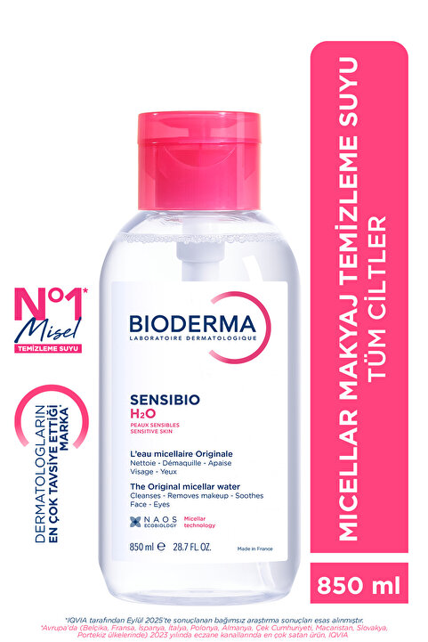 Bioderma Sensibio H2O Hassas ve Normal Ciltler için Micellar Arındırıcı Makyaj Temizleme Suyu 850 ML