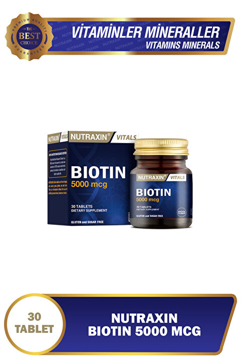 Nutraxin Biotin 5000 mcg 30 Tablet | Yüksek Potens B7 Vitamini