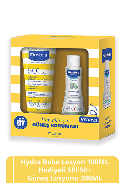 Mustela Spf50+ Çok Yüksek Koruma Faktörlü Güneş Losyonu 200ml + Hydrabebe Vücut Losyonu 100ml 350410