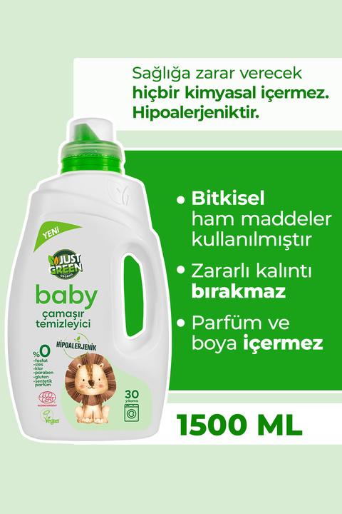 Just Green Organic Bebek Çamaşır Deterjanı,baby Çamaşır Temizleyici,bebekler Için %100 Doğal Ve Hassas Temizlik,1500 ml