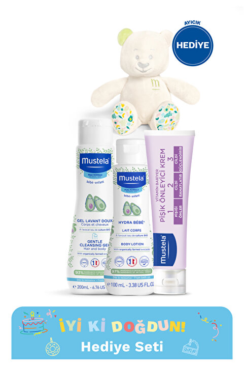 Mustela Musti Ayıcık Hediyeli 1 Yaş Özel Doğum Günü Kutlama Seti