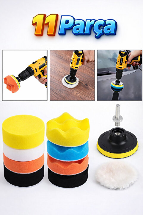 Badem10 Oto Araç Pasta Cila Polisaj Süngeri Keçesi Pedi Seti 115 mm Otomotiv Parlatıcı Parlatma (11 PARÇA)