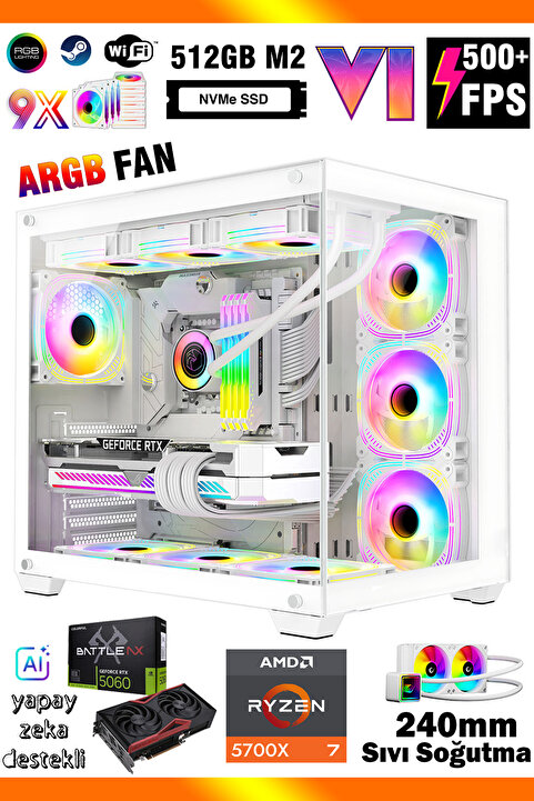 Zeiron Mirage X32 White Ryzen 7 5700X ∣ 16GB RAM ∣ 512GB SSD ∣ RTX5060 Sıvı Soğutmalı Oyun Bilgisayarı