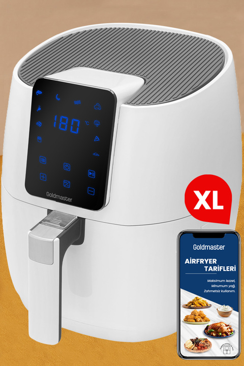 GoldMaster Beyaz Dokunmatik 10 Ön Ayarlı Geniş Hazneli XL Yağsız Kızartma  Airfryer Sıcak Hava Fritözü