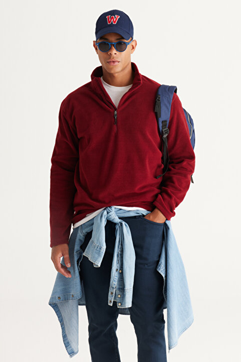 AC&Co / Altınyıldız Classics Erkek Bordo Anti-pilling Tüylenme Yapmayan Isı Koruyan Standart Fit Dik Yaka Polar Sweatshirt