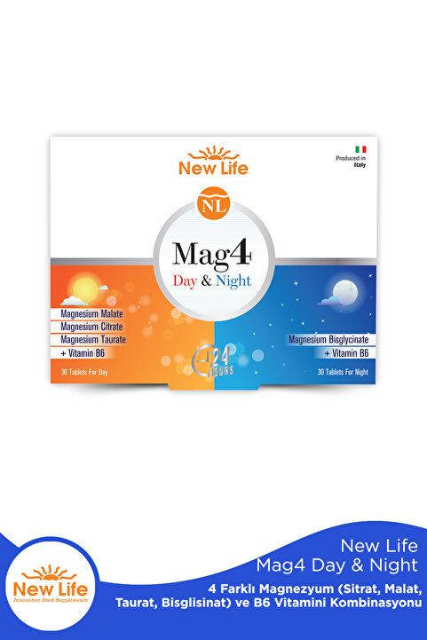 New Life Mag4 Day & Night 60 Tablet Magnezyum Sitrat + Malat + Taurat+ Bisglisinat
