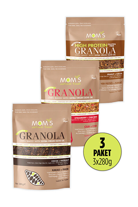 Mom's Natural Foods 3'LÜ GRANOLA KAKAO-FINDIK 280 G / ÇİLEK-CHIA 280 G / YER FISTIKLI 280 G