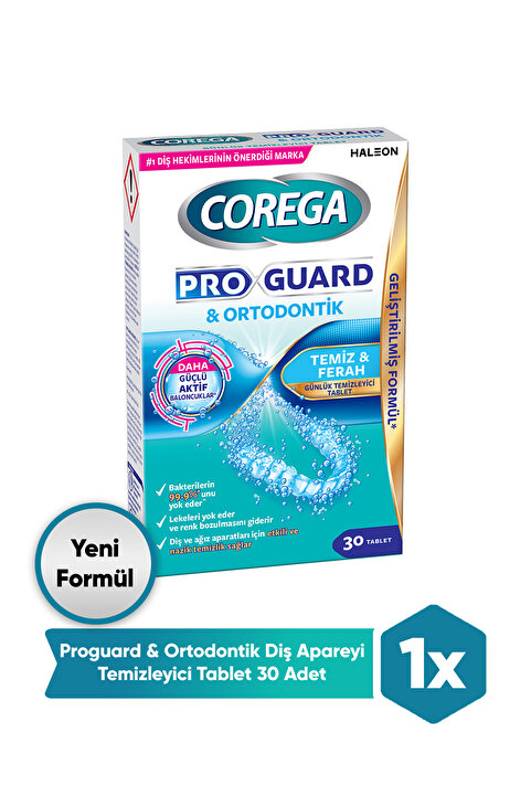 Corega Proguard Ortodontik Retainer Diş Aparatı Temiz ve Ferah Günlük Temizleyici Tablet 30 Adet