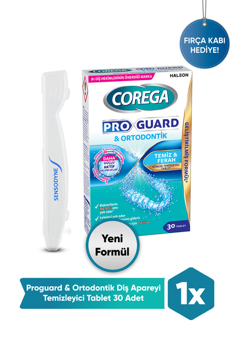Corega Proguard Ortodontik Retainer Diş Aparatı Tablet 30 Adet+ Diş Fırça Kabı Hediye