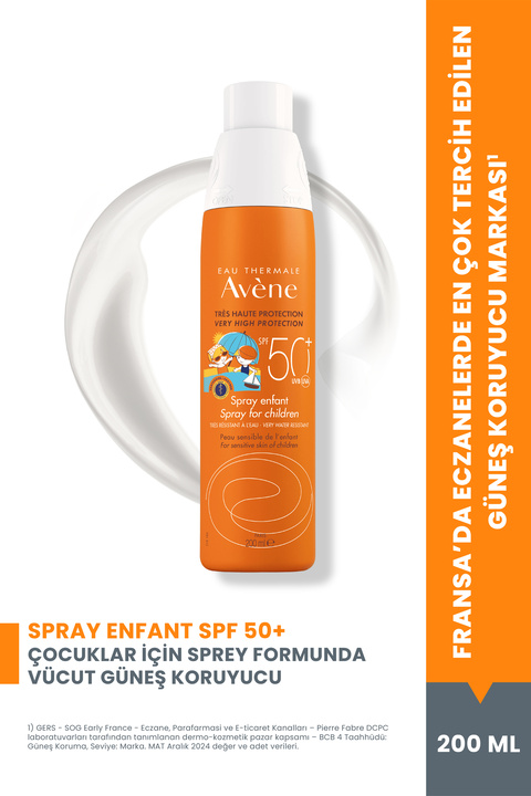 Avene Çocuk Sprey Güneş Kremi SPF 50+ Vücut için Yüksek Koruma Sağlayan Hassas Güneş Kremi 200 ml