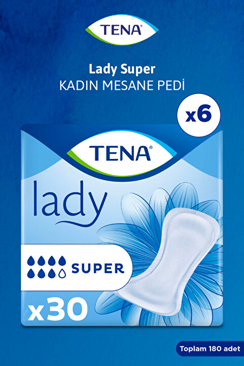 Tena Lady Super Mesane Pedi 7 Damla - 30'lu 6 Paket (180 Adet)