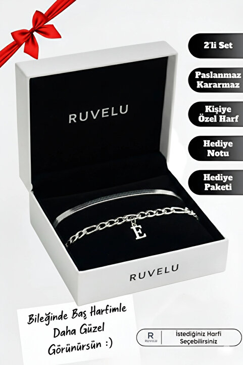 ruvelu 2'li Harfli Paslanmaz | Kararmaz | Unisex | Çelik Bileklik Seti - Sevgili,Çift,Arkadaş Bilekliği