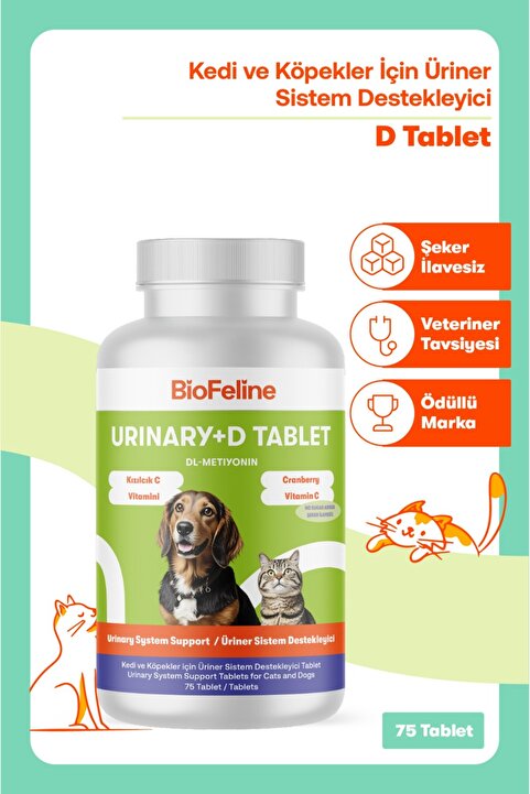 BioFeline Kedi ve Köpekler İçin Üriner Tablet 75 Adet – İdrar Yolu Konforu Destek Tableti | Kedi İdrar Sağlığı | Köpek Üriner | Kedi Mesane Desteği