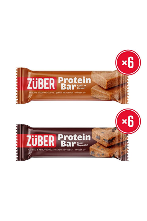Züber Protein Bar Yeni Tanışma Paketi 35g x 12 Adet (Kakao Parçacıklı, Sütlü Hurmalı)