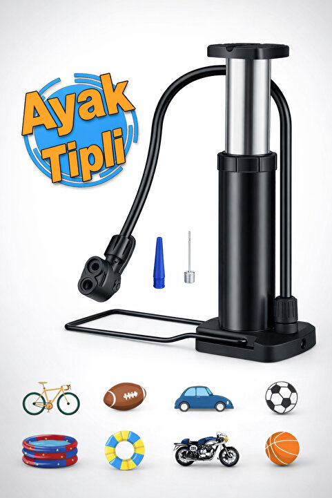 Badem10 Küçük Ayak Tipi Pompa Tekli Teker Bisiklet Top Bot Lastik Şambrel Şişirme Pompası