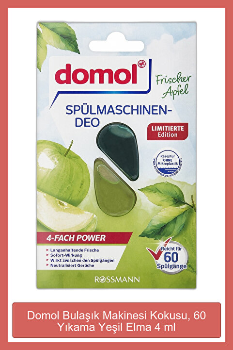 Domol Bulaşık Makinesi Kokusu, 60 Yıkama Yeşil Elma, 4 ml