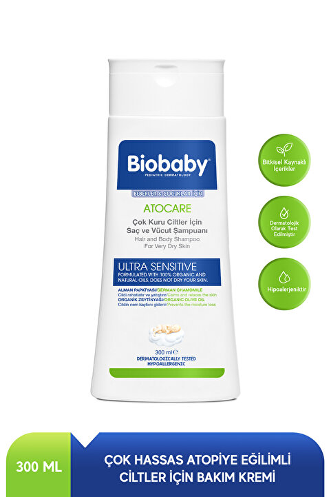 Biobaby Çok Kuru Ciltler Saç Ve Vücut Şampuanı 300 ml - Organik Zeytin Yağı Alman Papatyası Atopik Ciltler