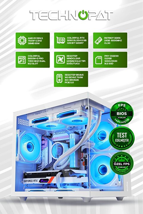 Gamers Arena Technopat GA RTX 5060 AMD RYZEN 5 7500F 16 GB DDR5 512 GB SSD 750W GEN5 OEM PAKET