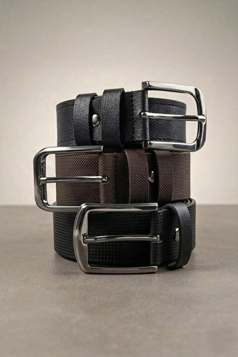 Tudors Erkek 3'lü Set 4 Cm Spor Siyah-Kahverengi-Lacivert Kemer