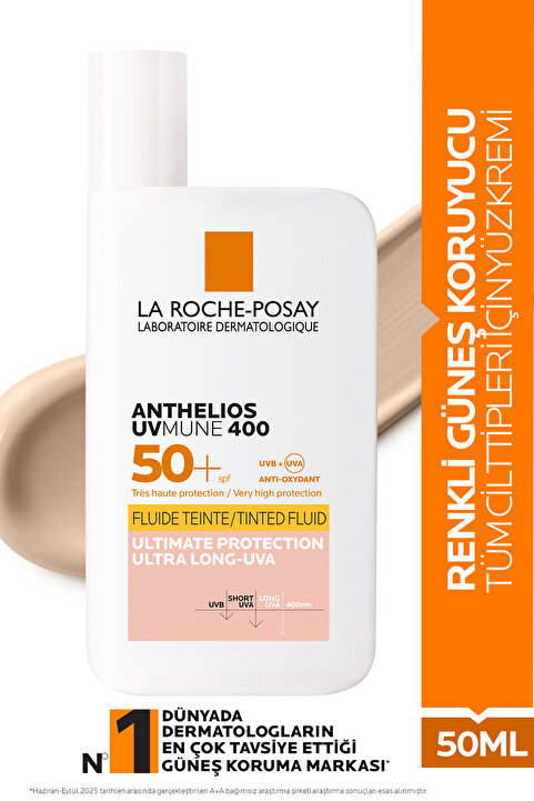 La Roche Posay Anthelios UVMUNE Invisible Fluid Renkli SPF50+ Tüm Cilt Tipleri İçin Akışkan Yüz Güneş Koruyucu 50ml