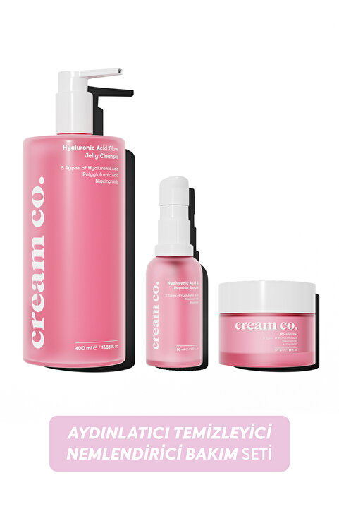 Cream Co. Canlandırıcı Temizleyici Aydınlatıcı Nemlendirici Set (Hyaluronic Acid + Peptide + Niacinamide)