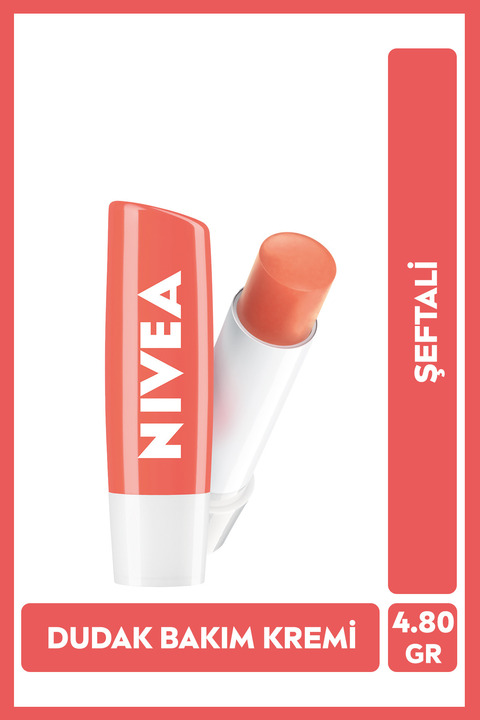 NIVEA Şeftali Nemlendirici Dudak Bakım Kremi ve Parlatıcısı 4.8gr, Şeftali Aroması, Işıltılı Mercan Renk