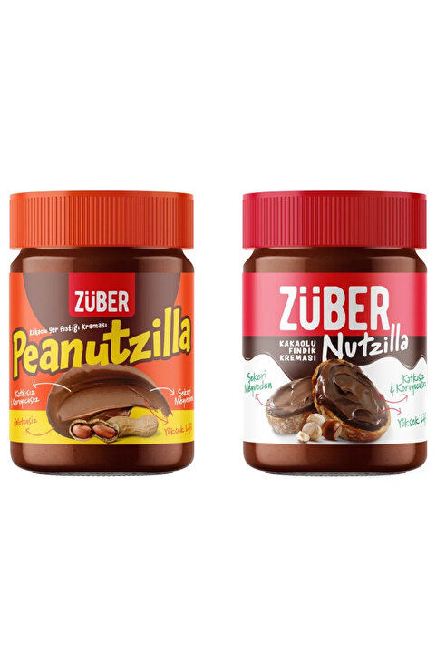 Züber Peanutzilla Kakaolu Yer Fıstığı Kreması 315g + Nutzilla Kakaolu Fındık Kreması 315g