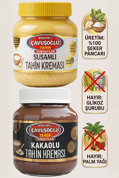 Bozkırlı Çavuşoğlu Susamlı Tahin Kreması 330g + Kakaolu Tahin Kreması 330g