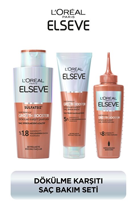 Elseve Growth Booster Dökülme Karşıtı Rutin: Şampuan & Saç Bakım Kremi & Saç Derisi Serumu