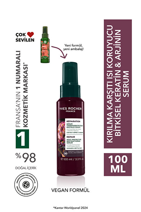 Yves Rocher Kırılma Karşıtı Isı Koruyucu Bitkisel Keratin Arjinin Serum - Yıpranmış Saçlar -Vegan -100ml