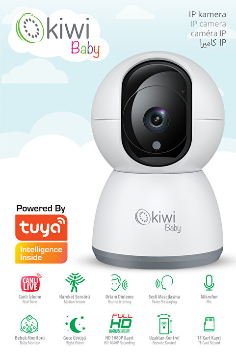 Kiwi IP Kamera 3MP Güvenlik Kamerası | 355° Dönüş & Gece Görüş & Wi-Fi & Tuya Uyumlu