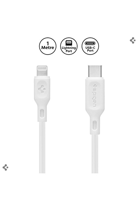 Spigen Essential USB-C to Lightning (1 Metre) Hızlı Şarj/Data Kablosu C10CL White - 000CA25416