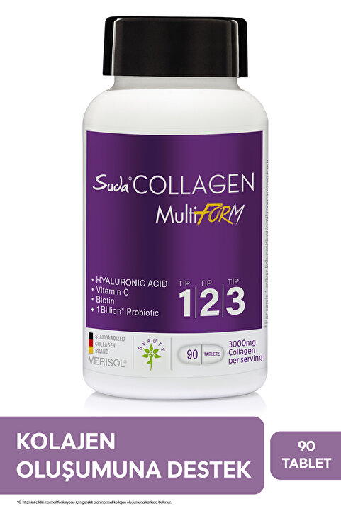 Suda Collagen Multiform Kolajen Tip 1 2 3 ,Vitamin C,Biotin,Hyaluronik Asit,Saç,Tırnak,Cilt 90 Tablet