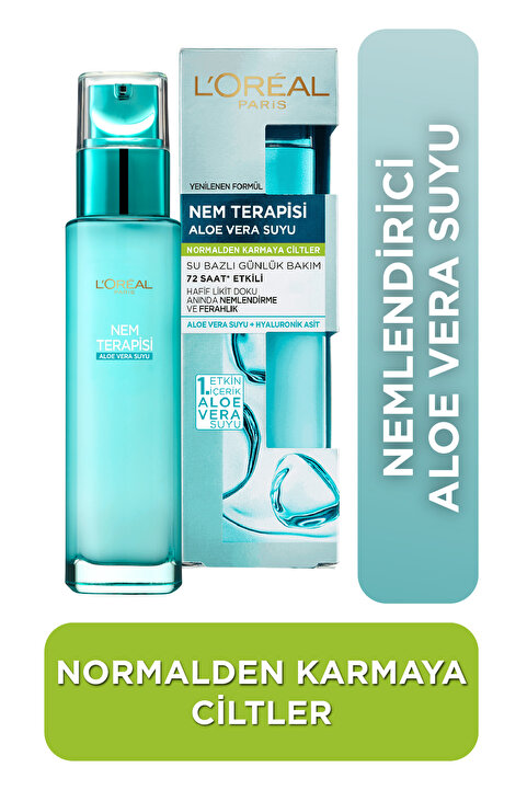 L'Oreal Paris Nem Terapisi Aloe Vera Suyu İçeren Normalden Karmaya Cilt İçin Su Bazlı Nemlendirici Yüz Kremi 70ml