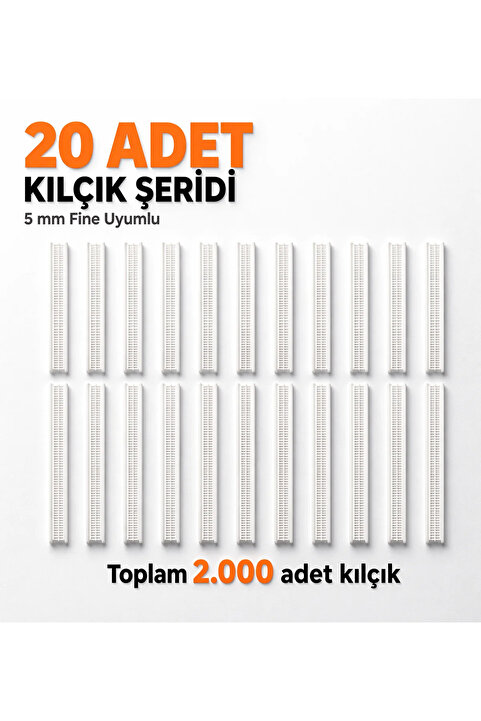 ALBERTOS Şeffaf 5 mm Fine Kılçık 20 Şerit 2.000 Adet Etiketleme Kılçık Türban Ve Kuaför Tabancası İle Uyumlu