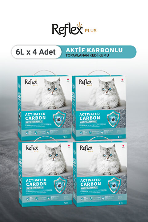 Reflex Plus Aktif Karbonlu Topaklanan Kedi Kumu 6L x 4 Adet